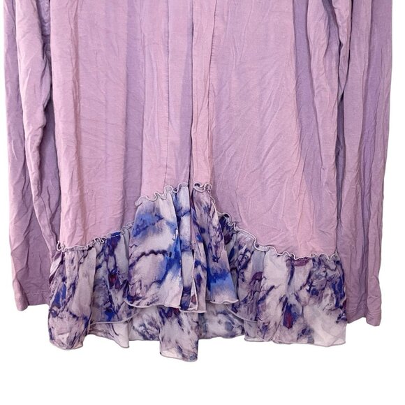 LOGO Lori Goldstein Cardigan‎ Jacket Lavender Watercolor Ruffle Hem A347517 XXS - Picture 3 of 7